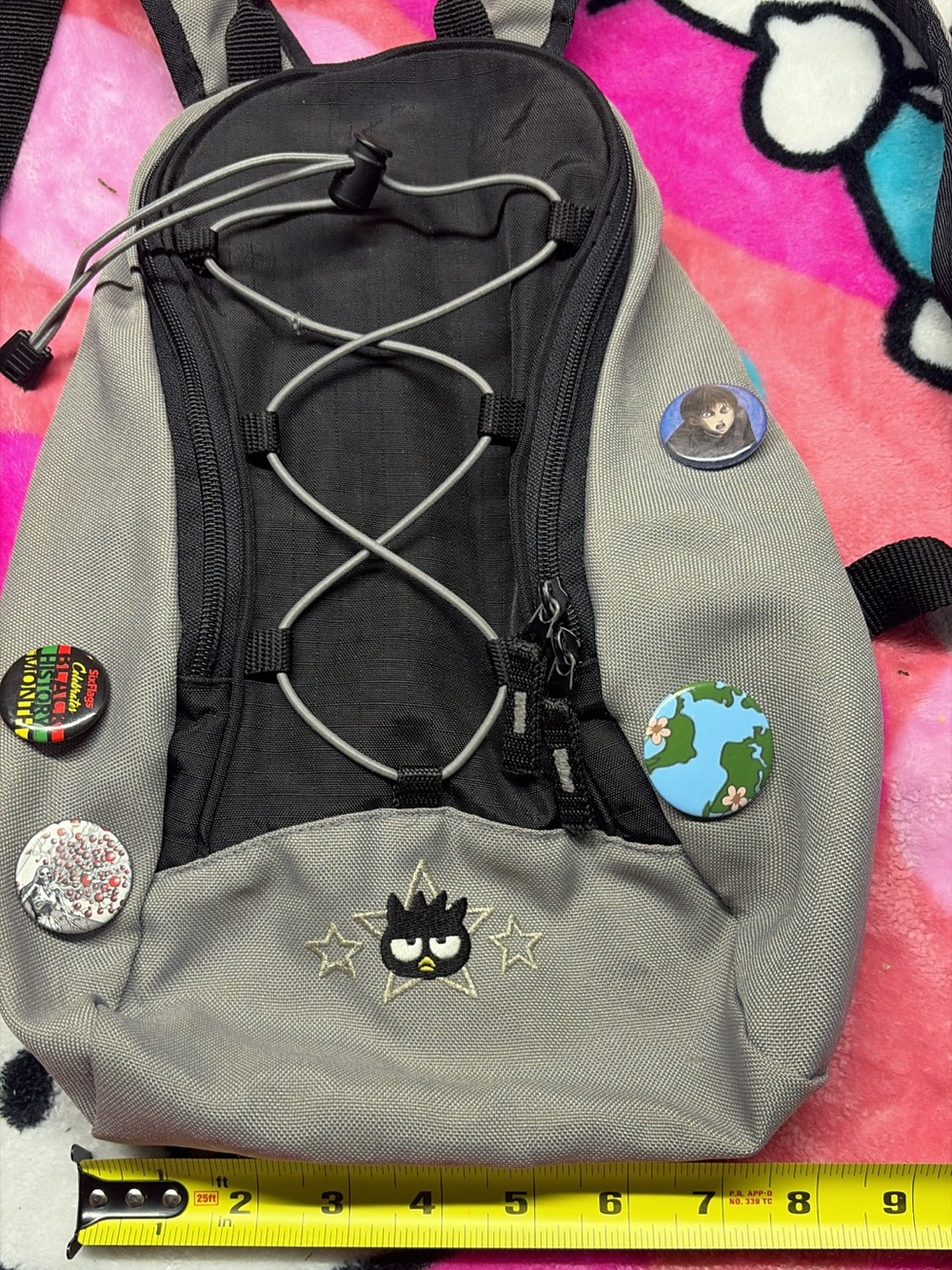 Gray and Black Badtz Maru Sanrio Backpack - Casual Daypack